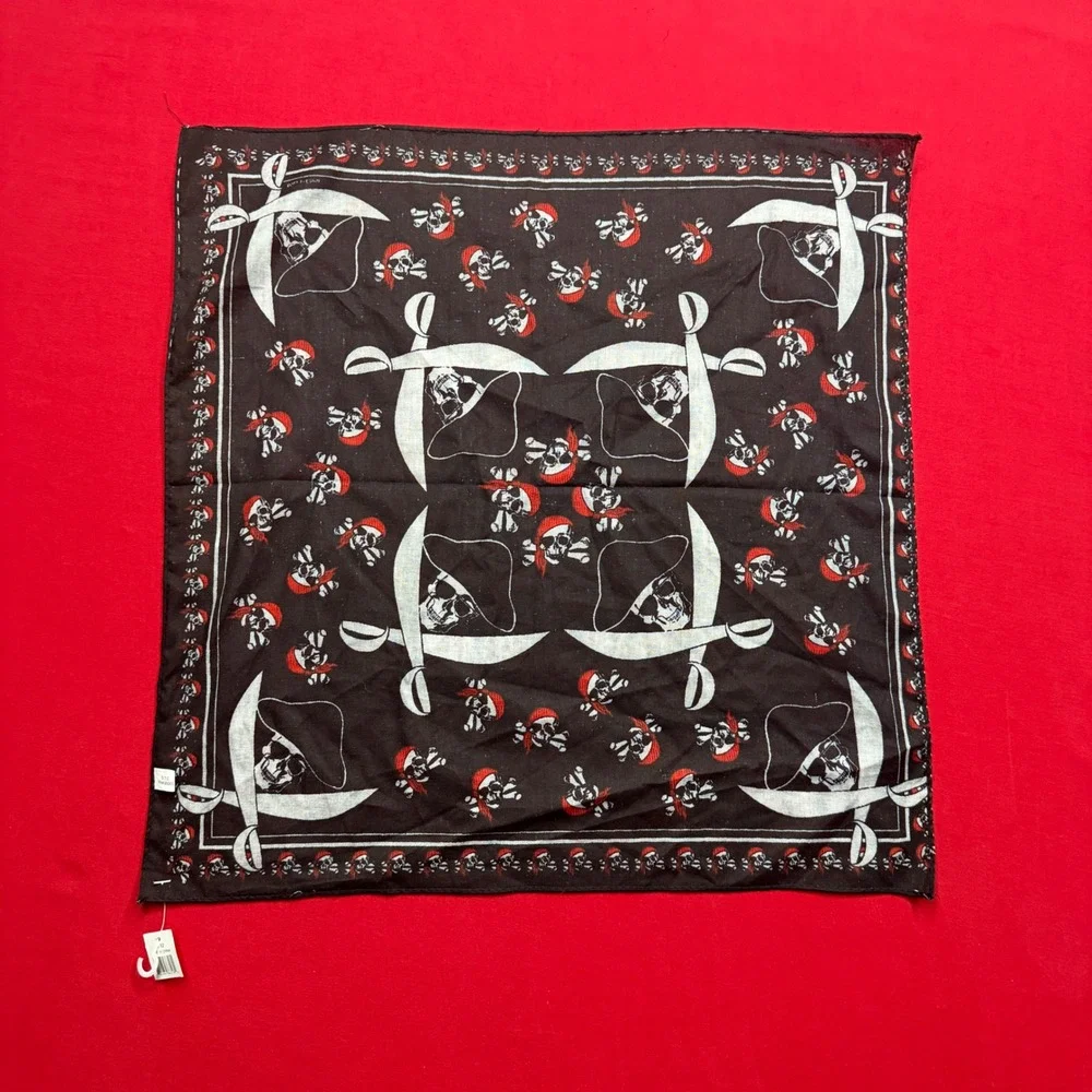 OTC Pirate Skull Crossbones Bandana Black Red Jolly Roger Biker Scarf NEW